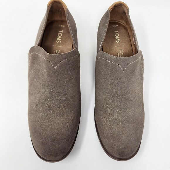 Toms Shaye Dusty Gold Star Suede Brown Gold Sparkle Stack Heel Bootie Womens 8.5 - Picture 3 of 11